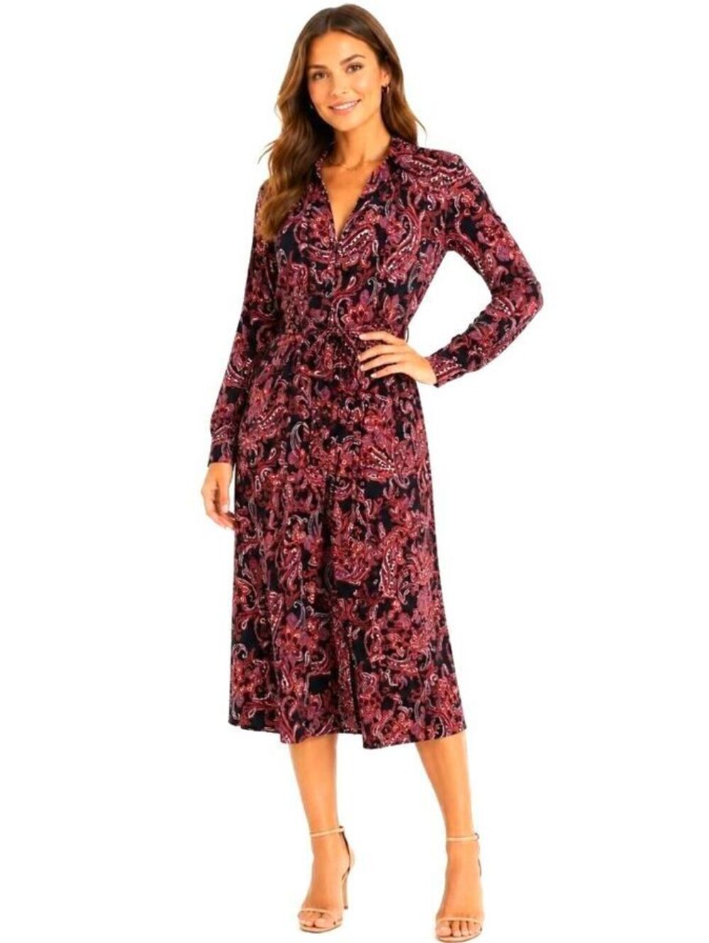Jessica London knit midi dress featuring paisley red pink black Size 16W NWOT